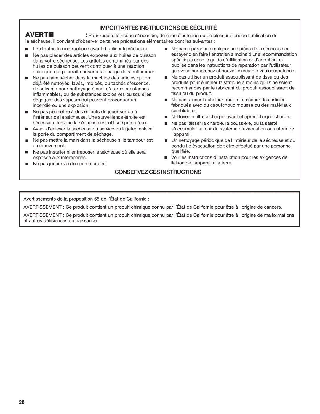 Whirlpool W10151492B, W10151493B manual Conservez CES Instructions 