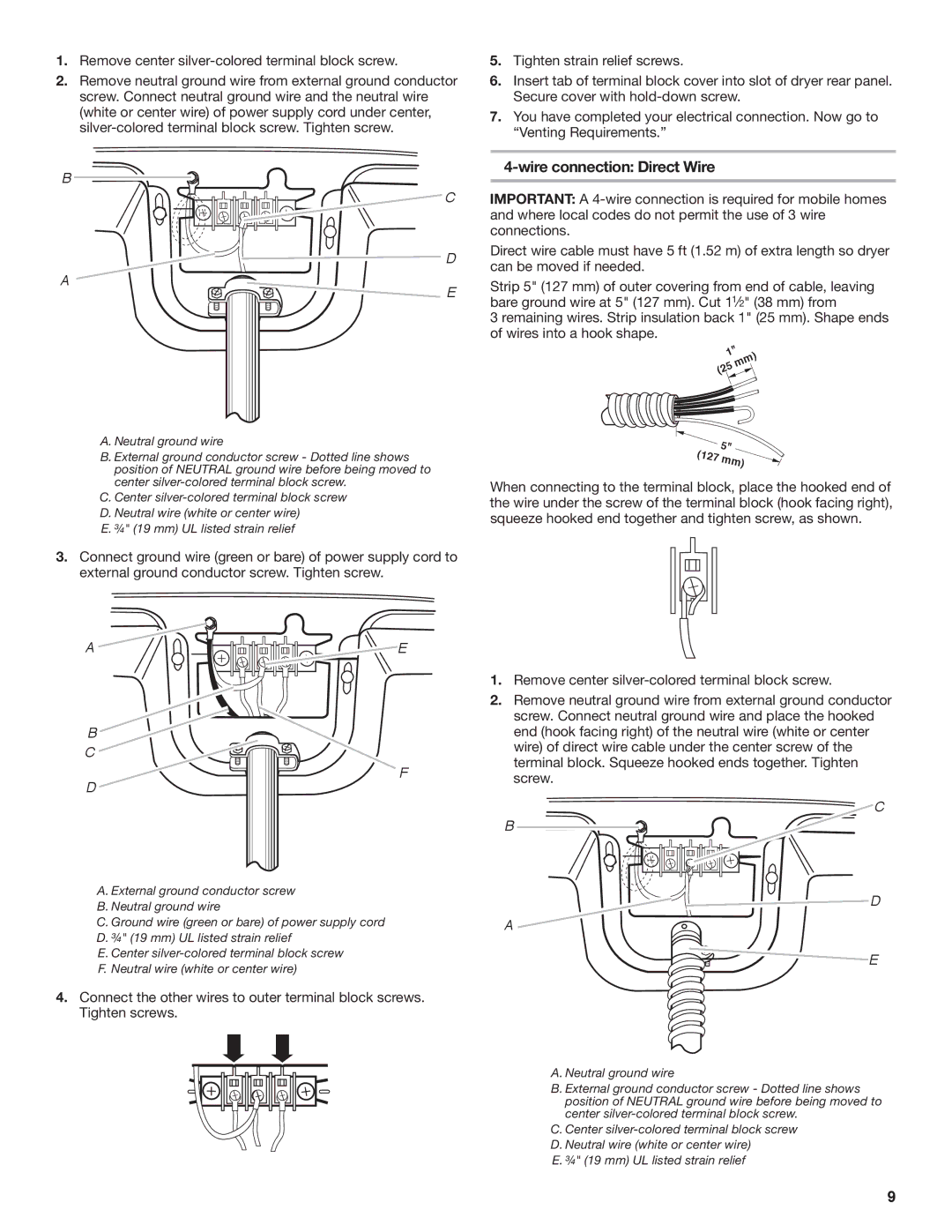 Whirlpool W10151493B, W10151492B manual Wire connection Direct Wire 