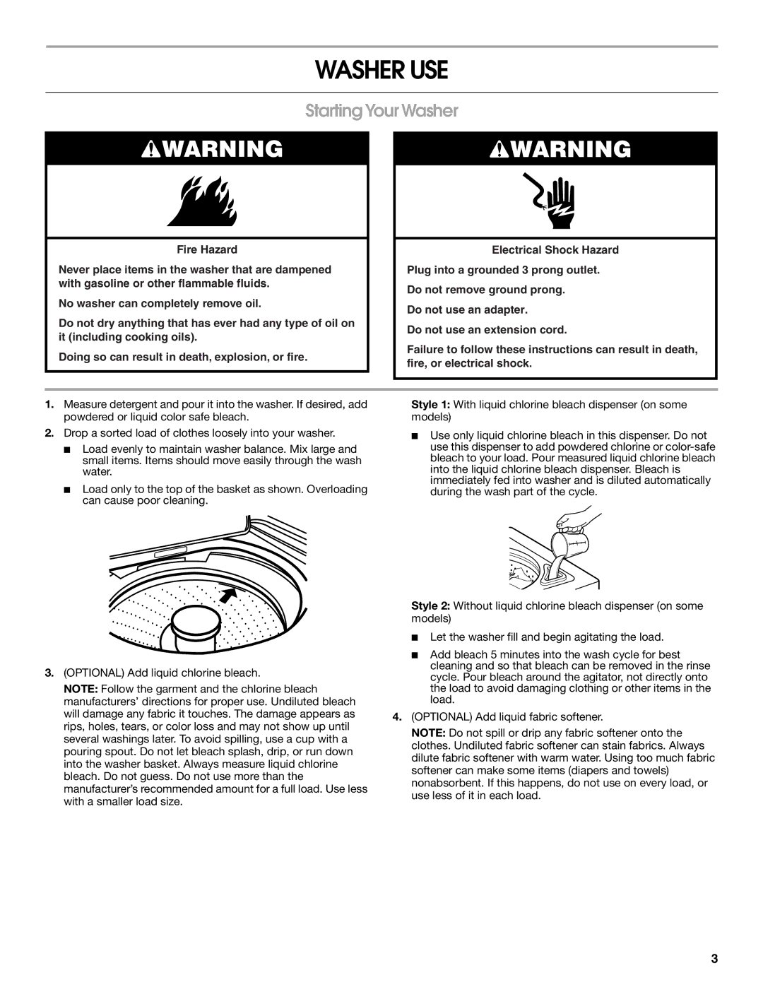 Whirlpool W10151598A warranty Washer USE, Starting Your Washer 