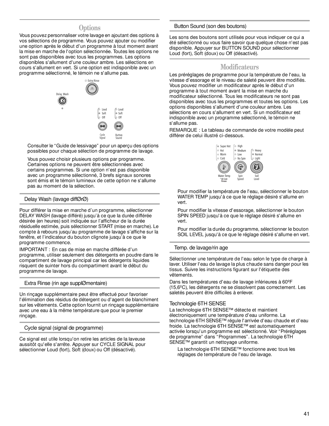 Whirlpool W10158200A manual Delay Wash lavage différé, Extra Rinse rinçage supplémentaire, Cycle signal signal de programme 