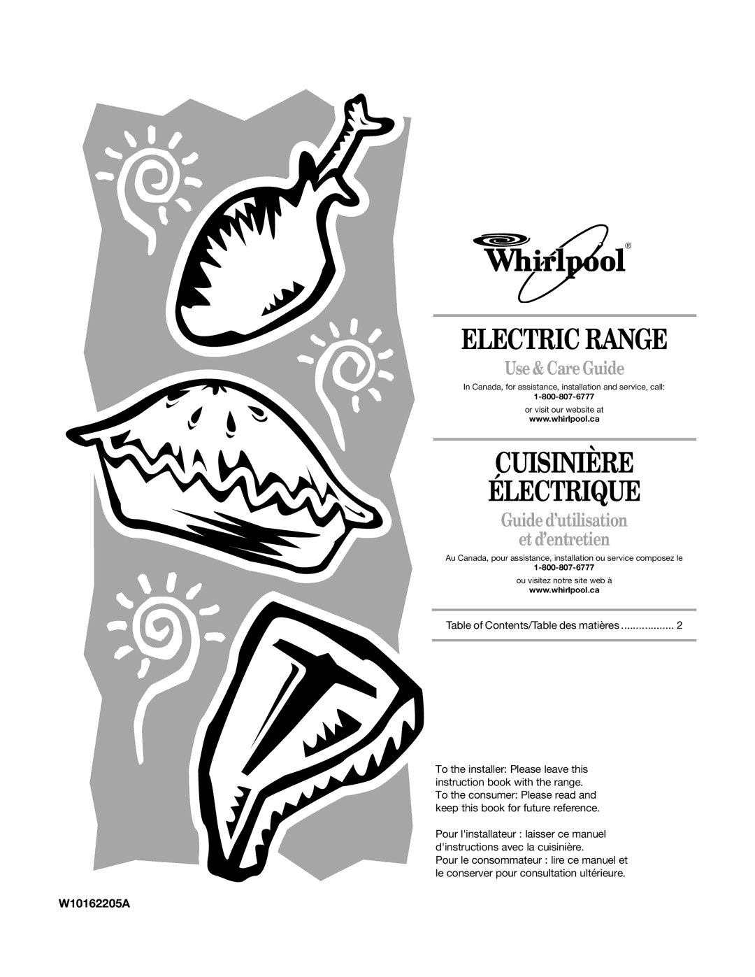 Whirlpool W10162205A manual Electric Range 