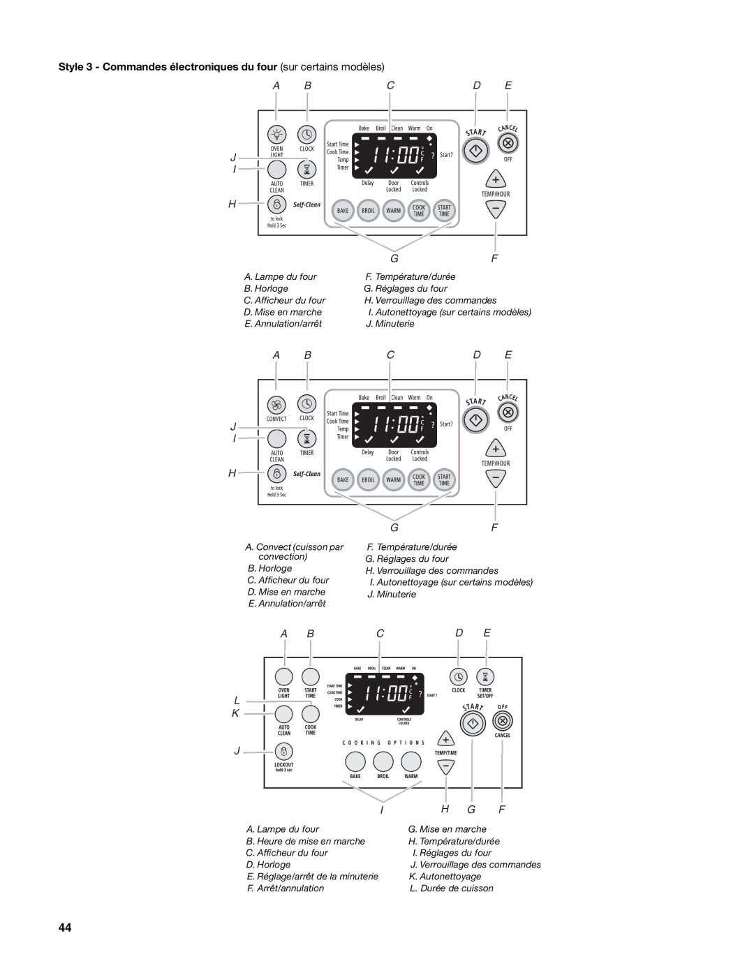 Whirlpool W10162205A manual Style 3 Commandes électroniques du four sur certains modèles 