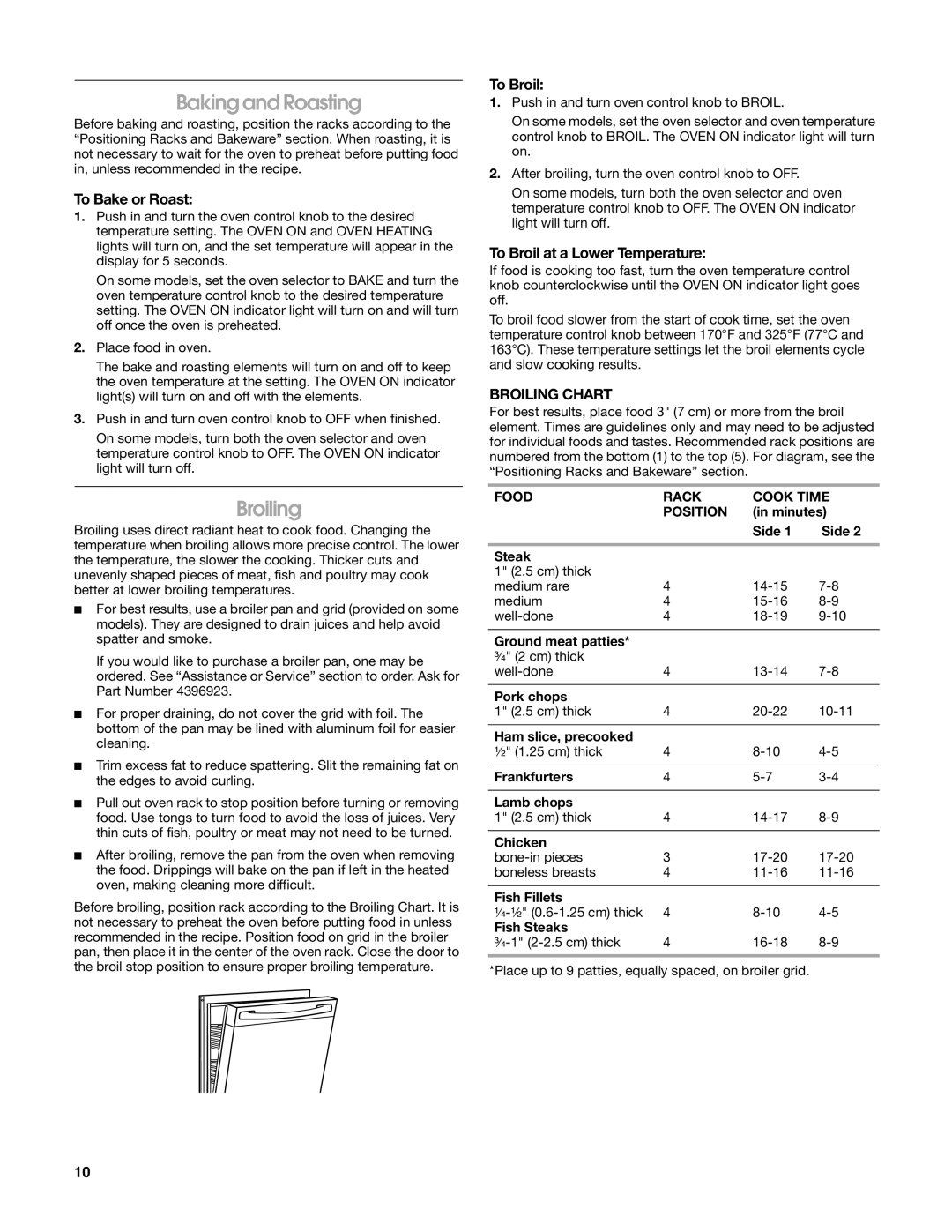 Whirlpool W10162215A manual Baking and Roasting, Broiling, To Bake or Roast, To Broil at a Lower Temperature 