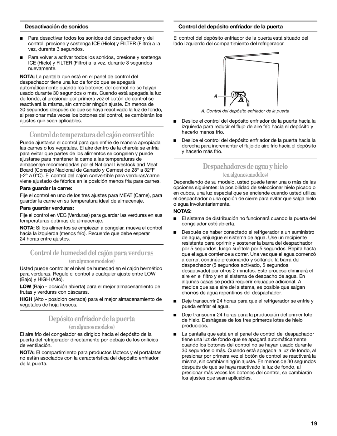 Whirlpool W10167111A, W10167096A Depósito enfriador de la puerta, Despachadores de agua y hielo, Para guardar la carne 