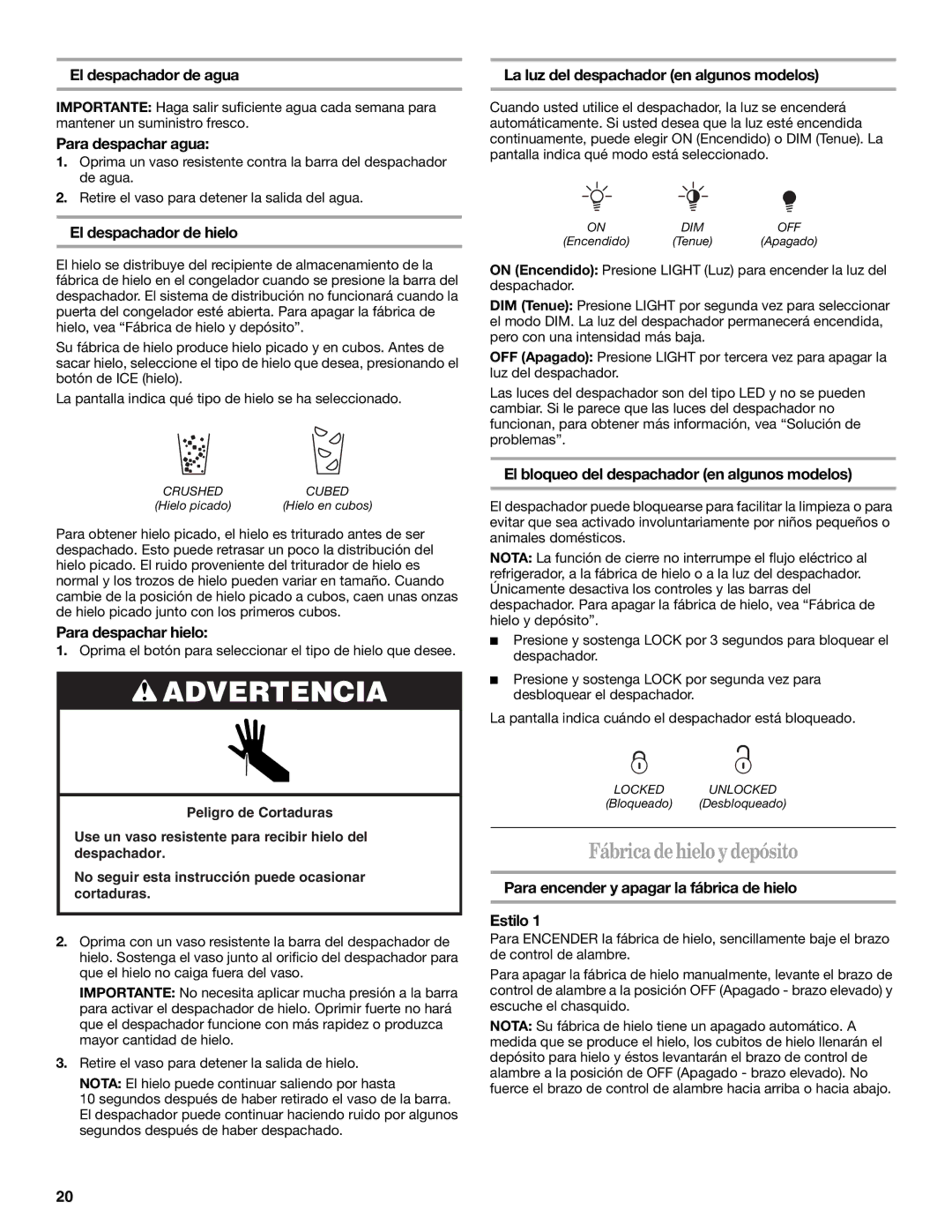 Whirlpool W10167096A, W10167111A installation instructions Fábrica dehielo y depósito 