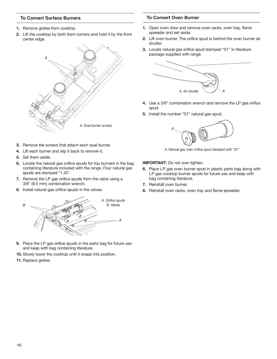 Whirlpool W10173324B installation instructions To Convert Surface Burners To Convert Oven Burner 