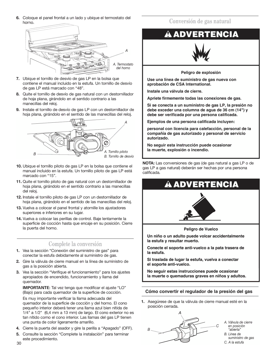 Whirlpool W10173324B installation instructions Conversión de gas natural, Complete la conversión 