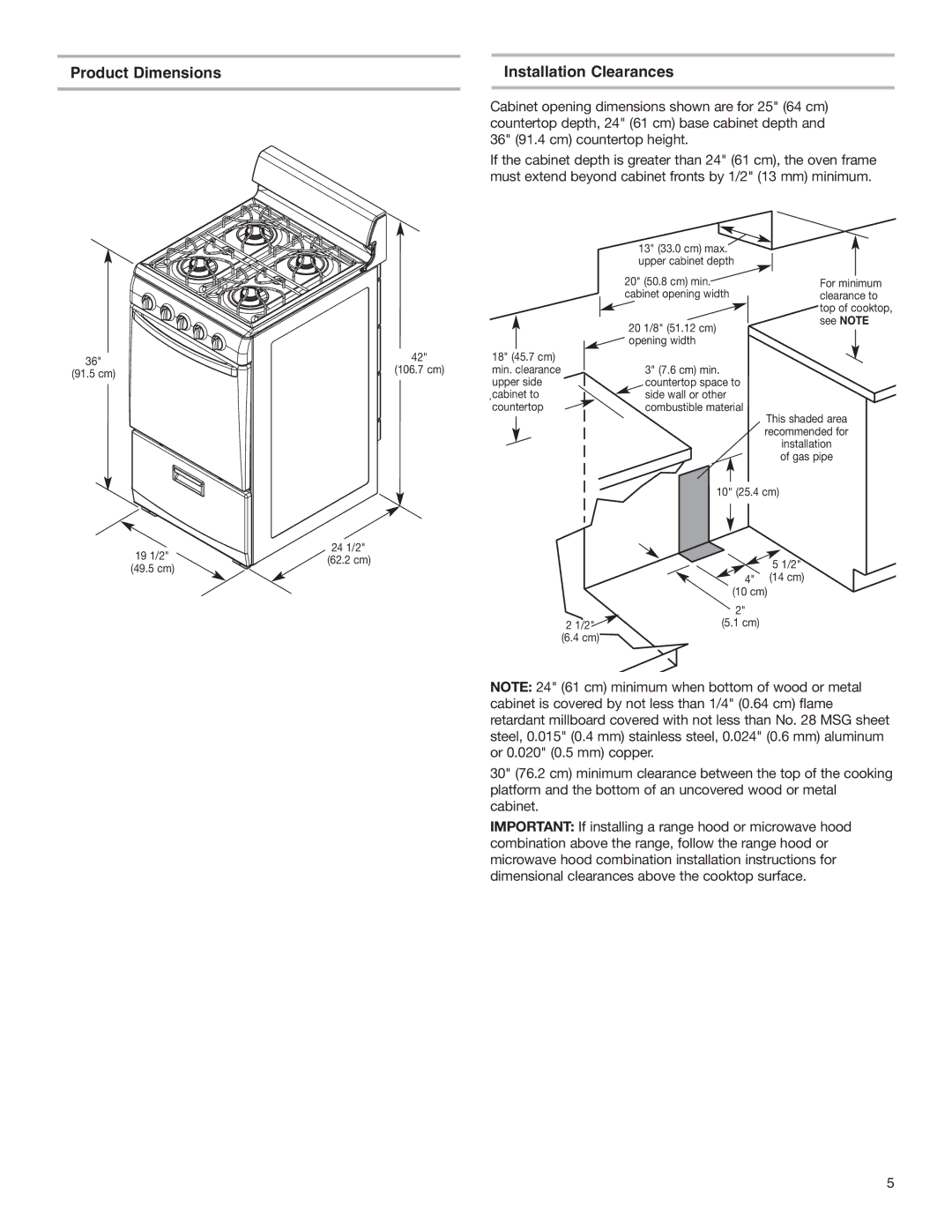 Whirlpool W10173324B installation instructions Product Dimensions Installation Clearances, Countertop 