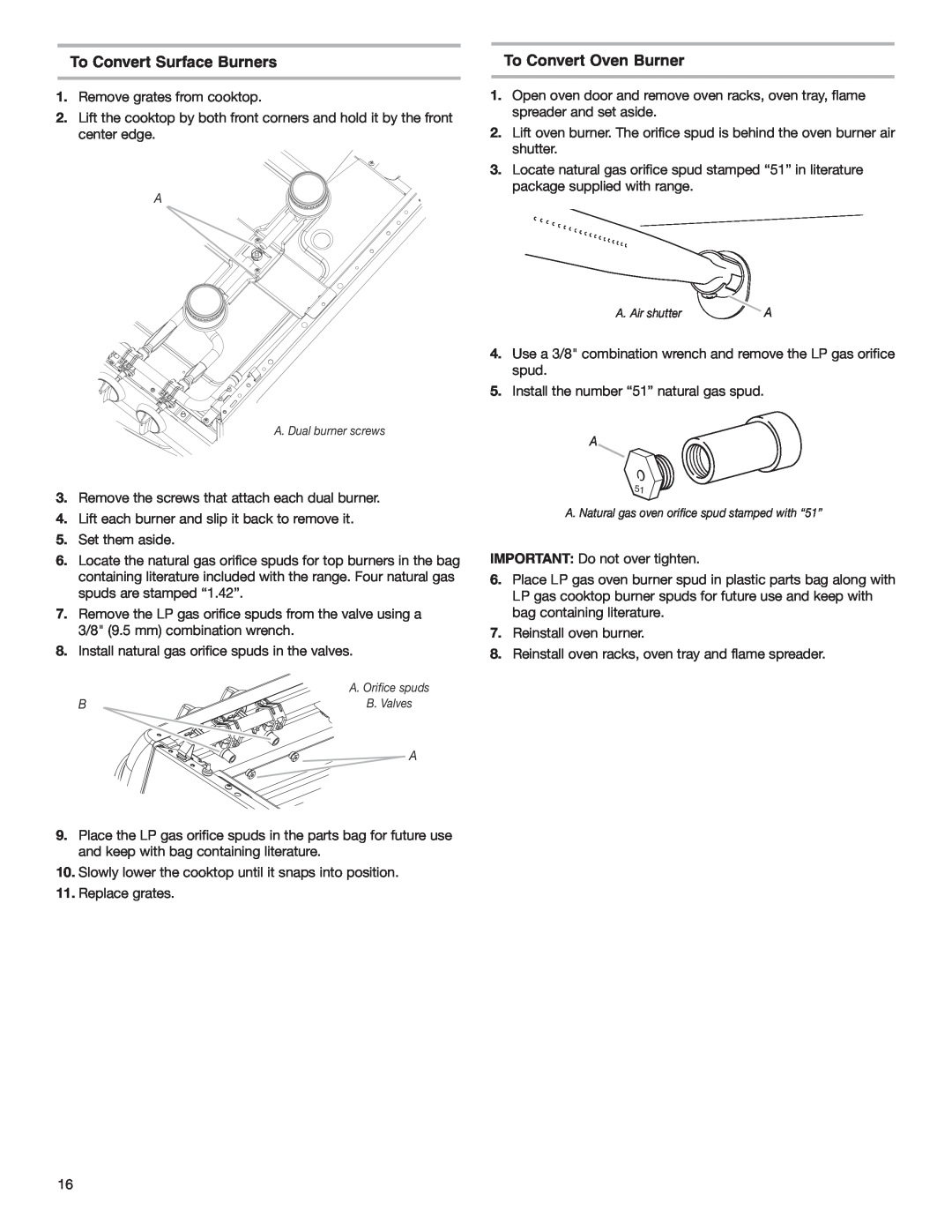 Whirlpool W10173324B installation instructions To Convert Surface Burners, To Convert Oven Burner, B. Valves 