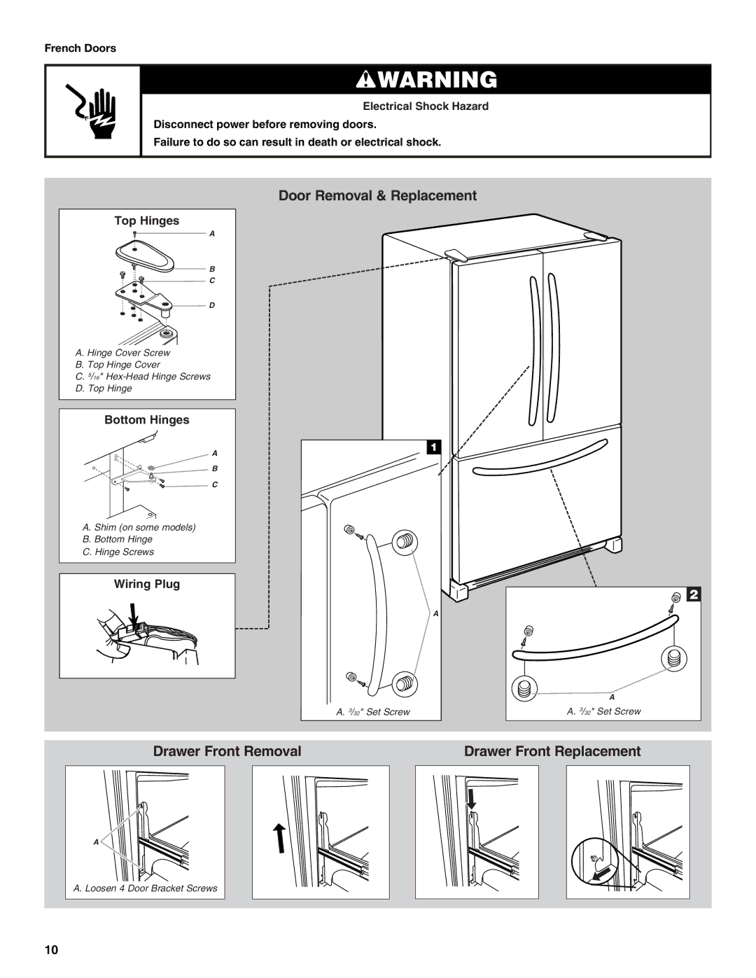 Whirlpool W10175448A installation instructions Door Removal & Replacement 