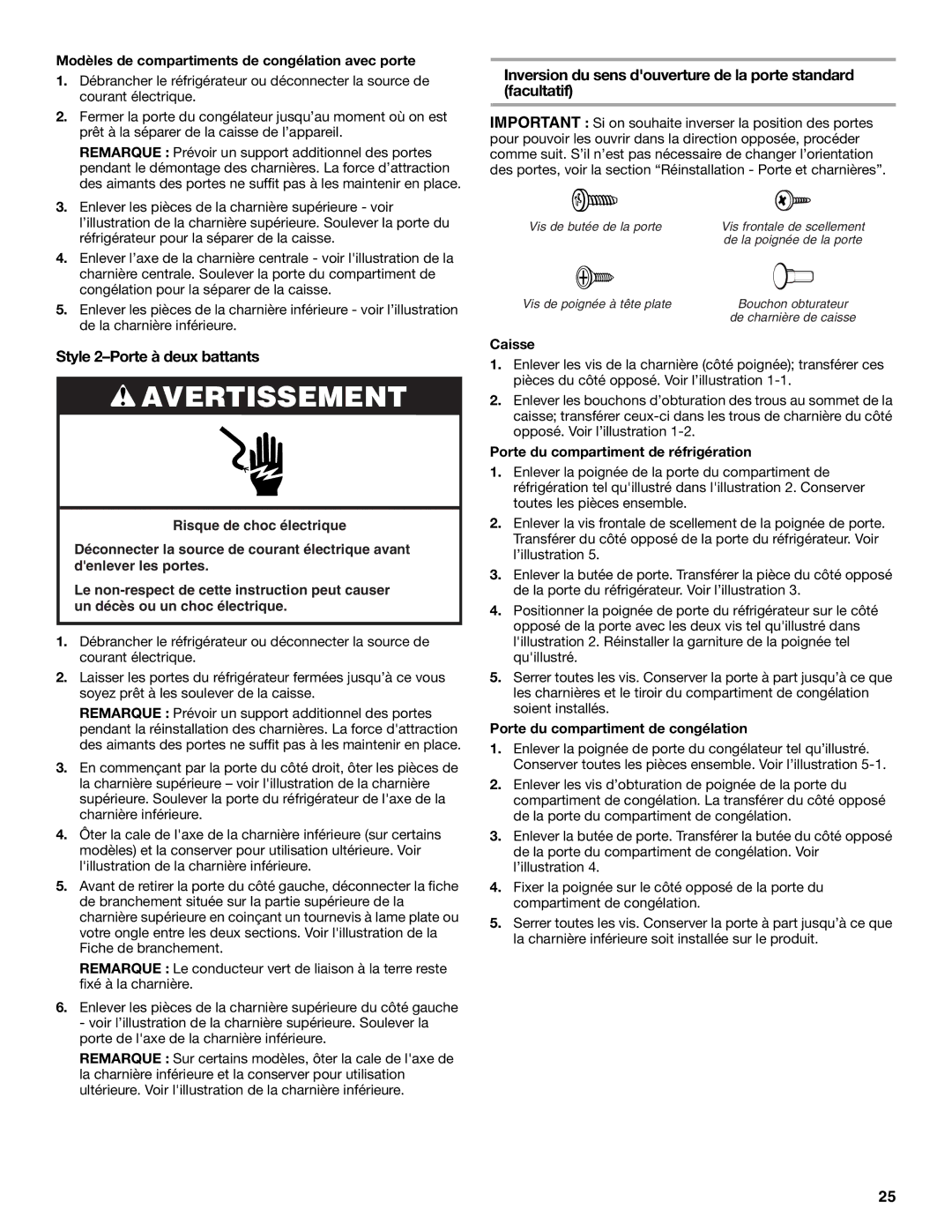 Whirlpool W10175448A Modèles de compartiments de congélation avec porte, Caisse, Porte du compartiment de réfrigération 