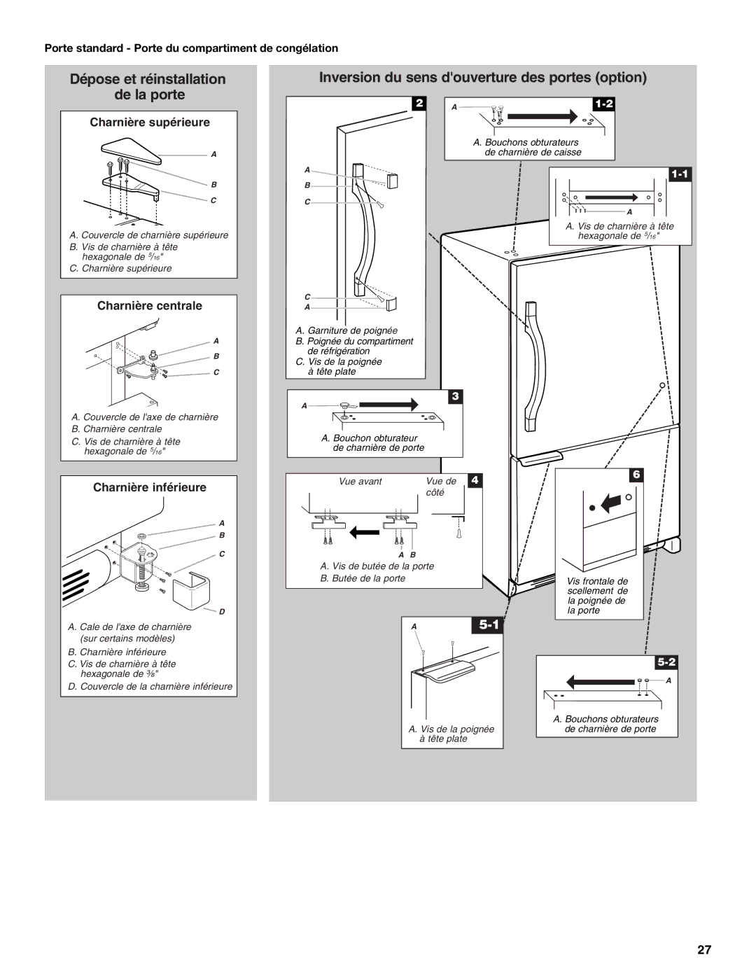 Whirlpool W10175448A Inversion du sens douverture des portes option, Porte standard Porte du compartiment de congélation 