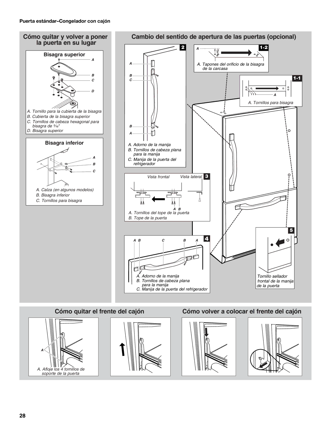 Whirlpool W10175487A installation instructions Puerta estándar-Congelador con cajón 