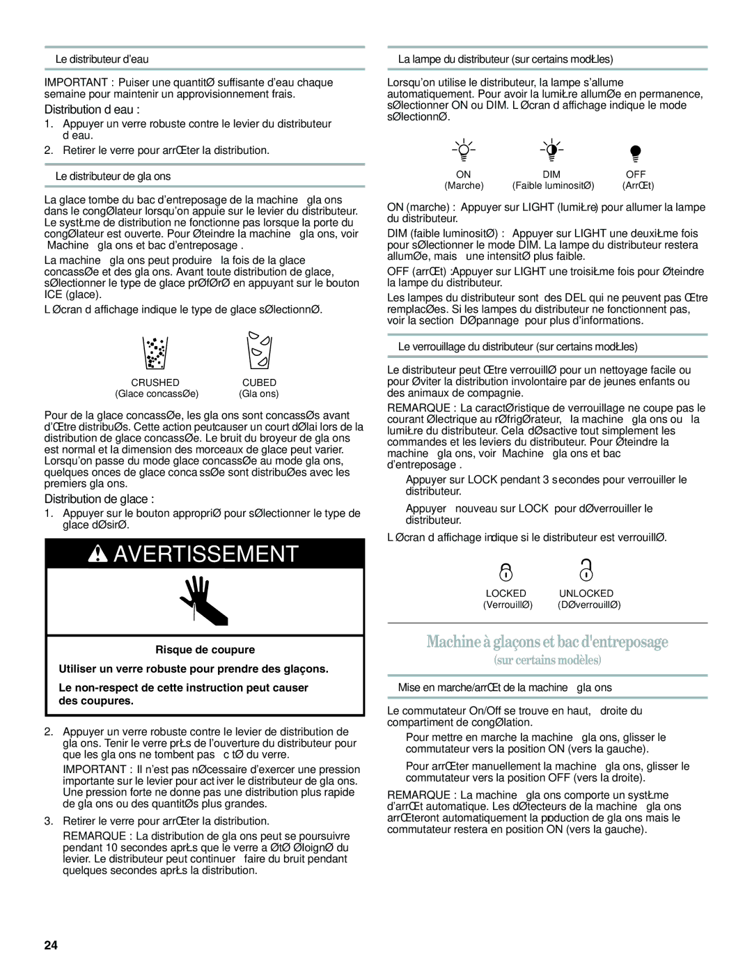 Whirlpool W10193164A Machineà glaçons et bac dentreposage, Distribution d’eau, Distribution de glace 