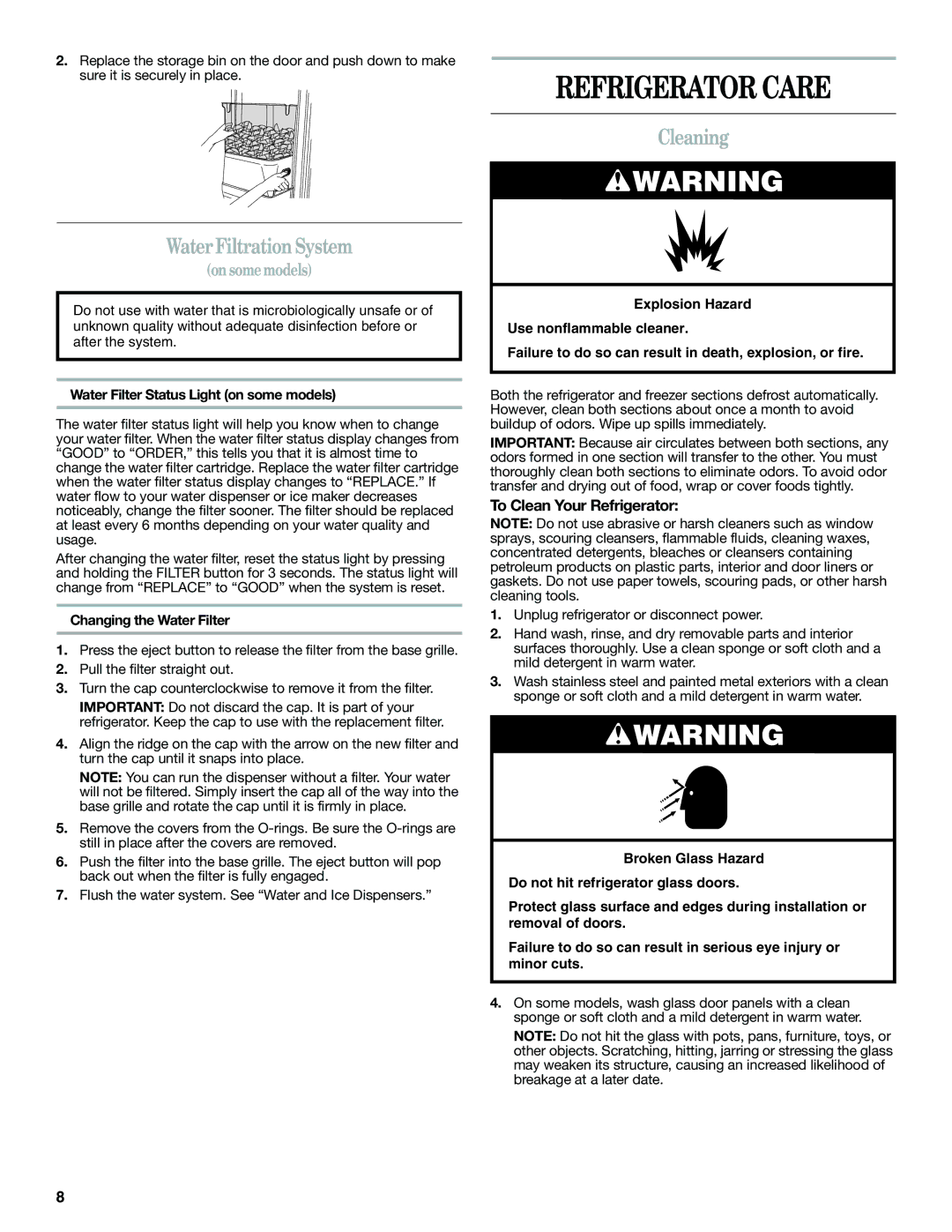 Whirlpool W10193164A Refrigerator Care, Water Filtration System, Cleaning, To Clean Your Refrigerator 