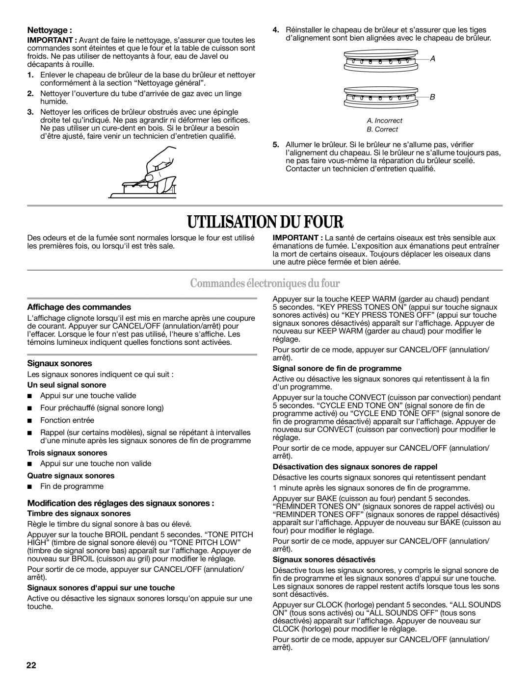 Whirlpool W10196150B warranty Utilisation DU Four, Commandes électroniques dufour 