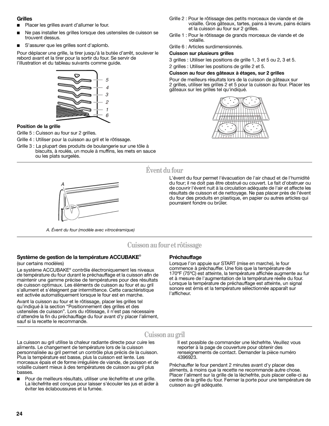 Whirlpool W10196150B warranty Éventdufour, Cuisson aufouretrôtissage, Cuissonaugril 