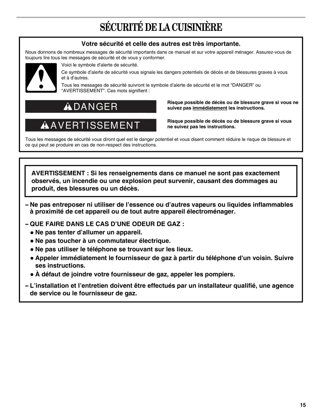 Whirlpool W10196152B warranty Sécurité DE LA Cuisinière, Votre sécurité et celle des autres est très importante 