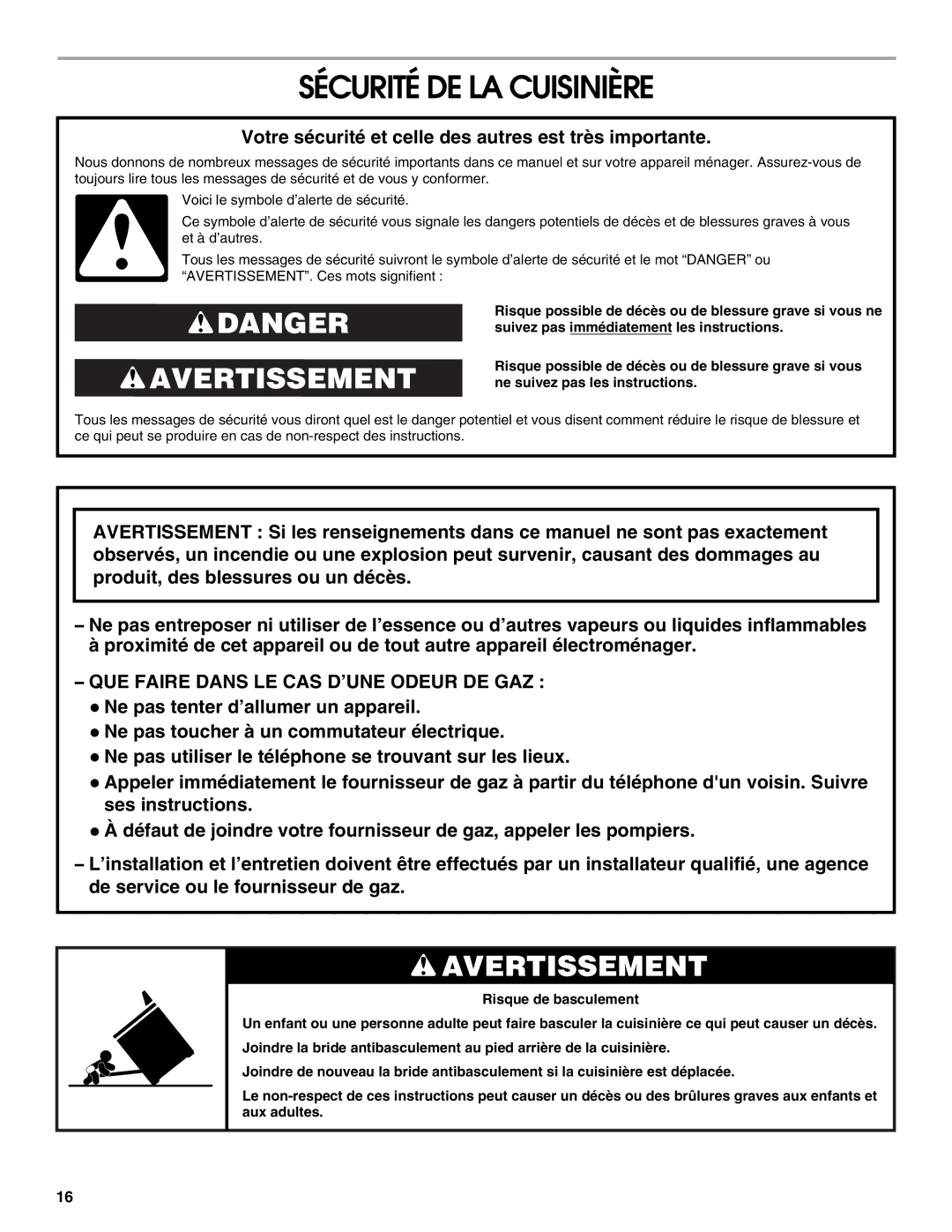 Whirlpool W10196160B Sécurité DE LA Cuisinière, Votre sécurité et celle des autres est très importante 