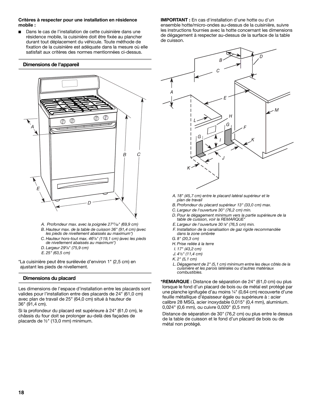 Whirlpool W10196160B installation instructions Dimensions de lappareil, Dimensions du placard 