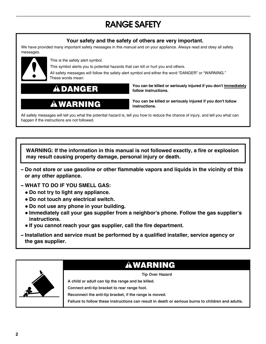 Whirlpool W10196160B installation instructions Range Safety, Your safety and the safety of others are very important 