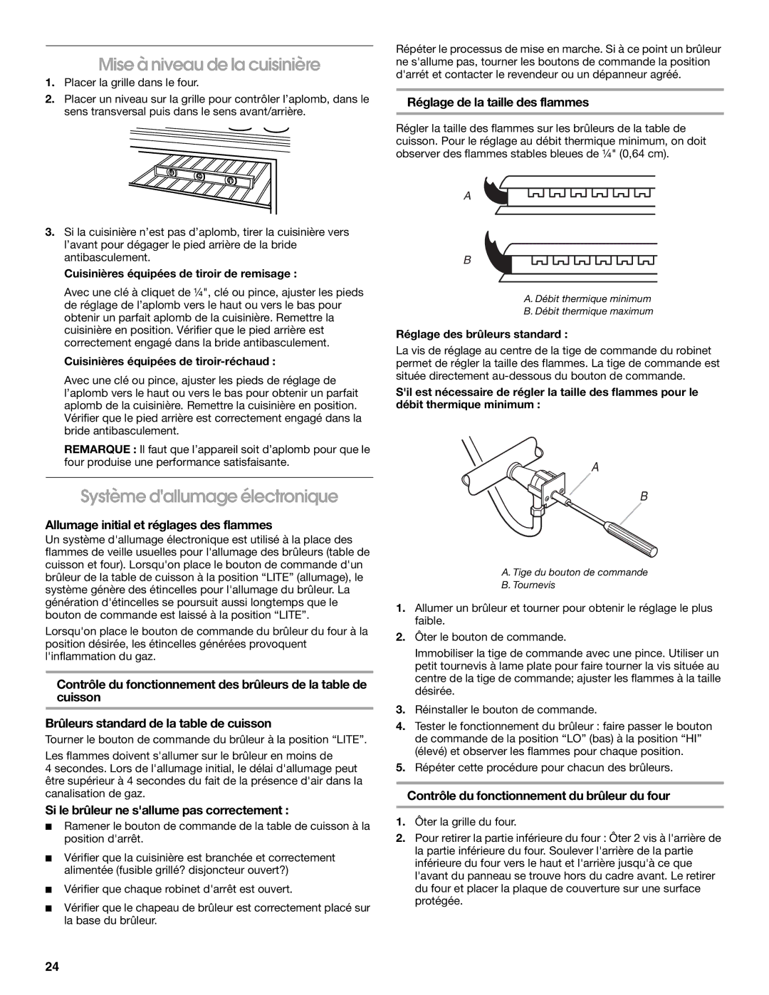 Whirlpool W10196160B installation instructions Mise à niveau de la cuisinière, Système dallumage électronique 