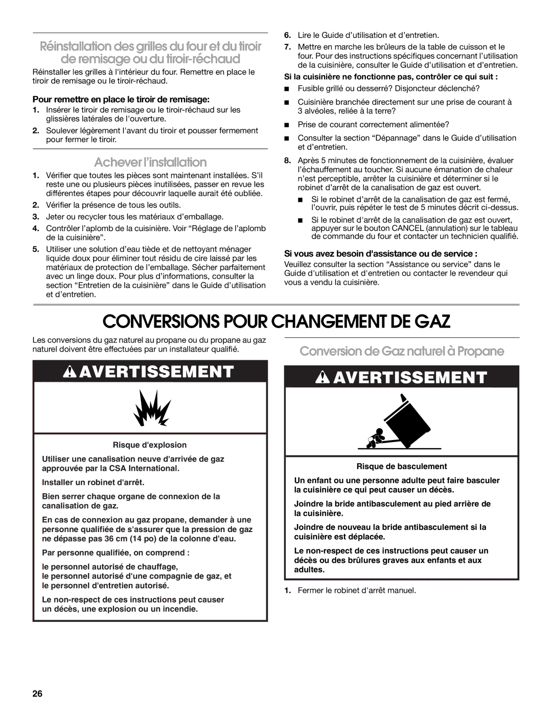 Whirlpool W10196160B Conversions Pour Changement DE GAZ, Achever l’installation, Conversion de Gaz naturel à Propane 