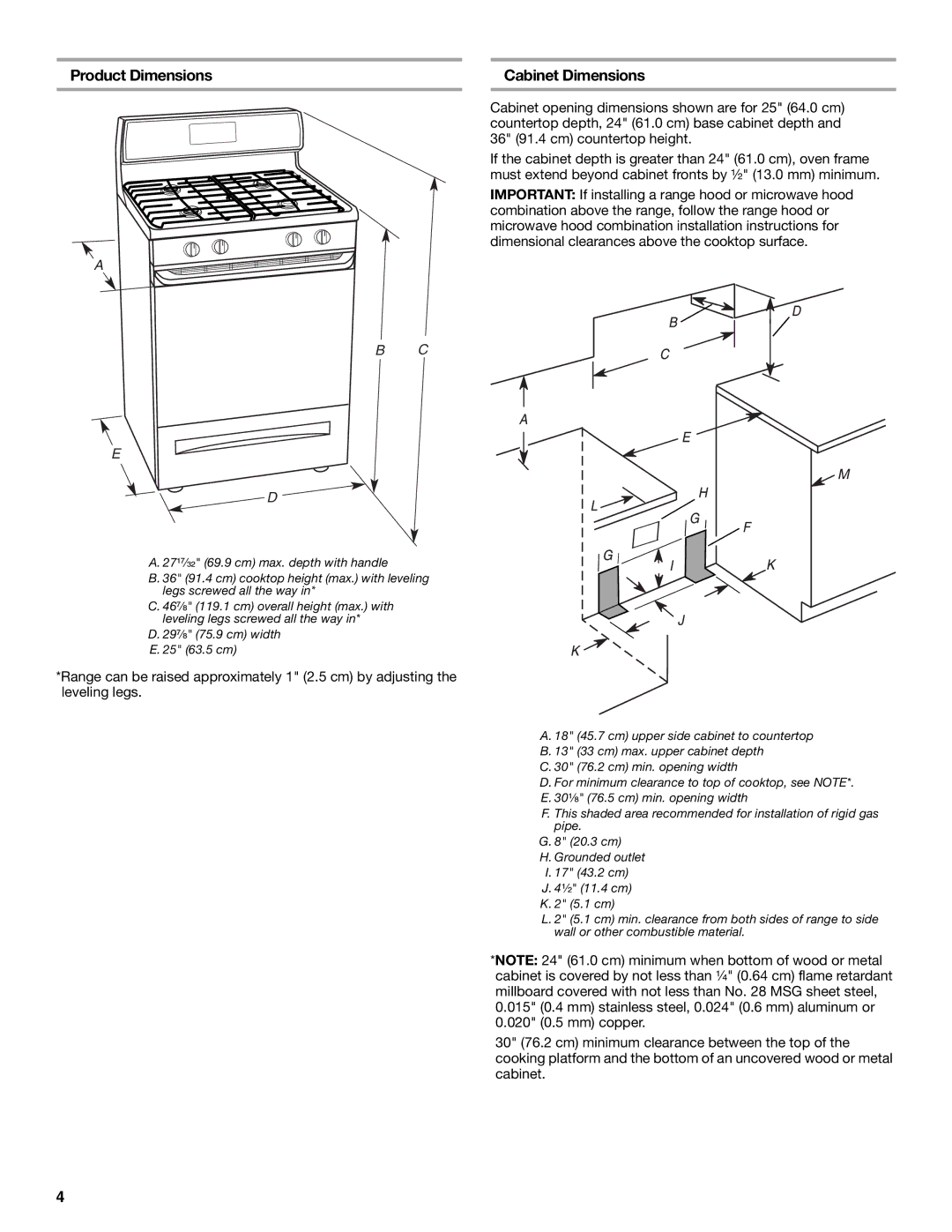 Whirlpool W10196160B installation instructions Product Dimensions, Cabinet Dimensions 