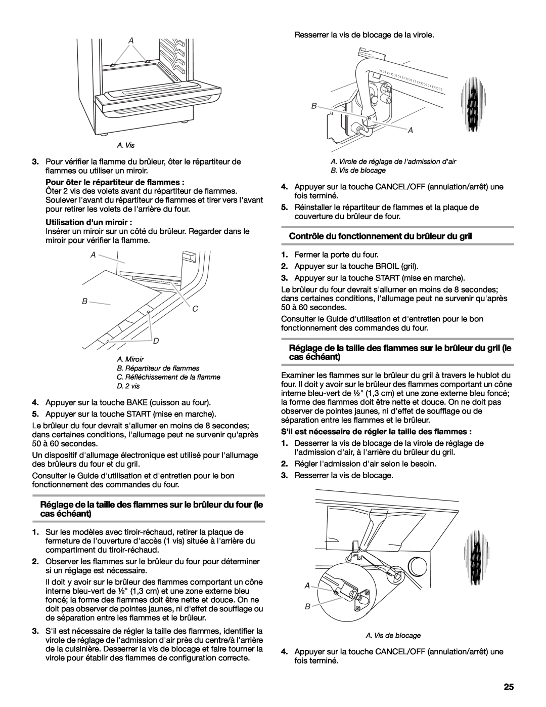 Whirlpool W10196160B installation instructions Contrôle du fonctionnement du brûleur du gril 
