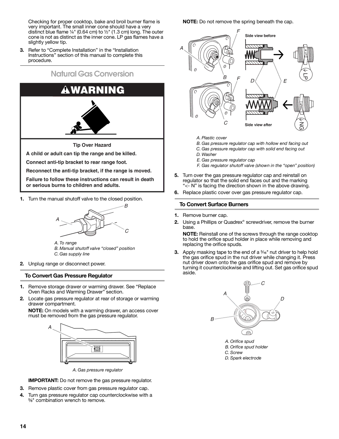 Whirlpool W10196160D installation instructions Natural Gas Conversion 