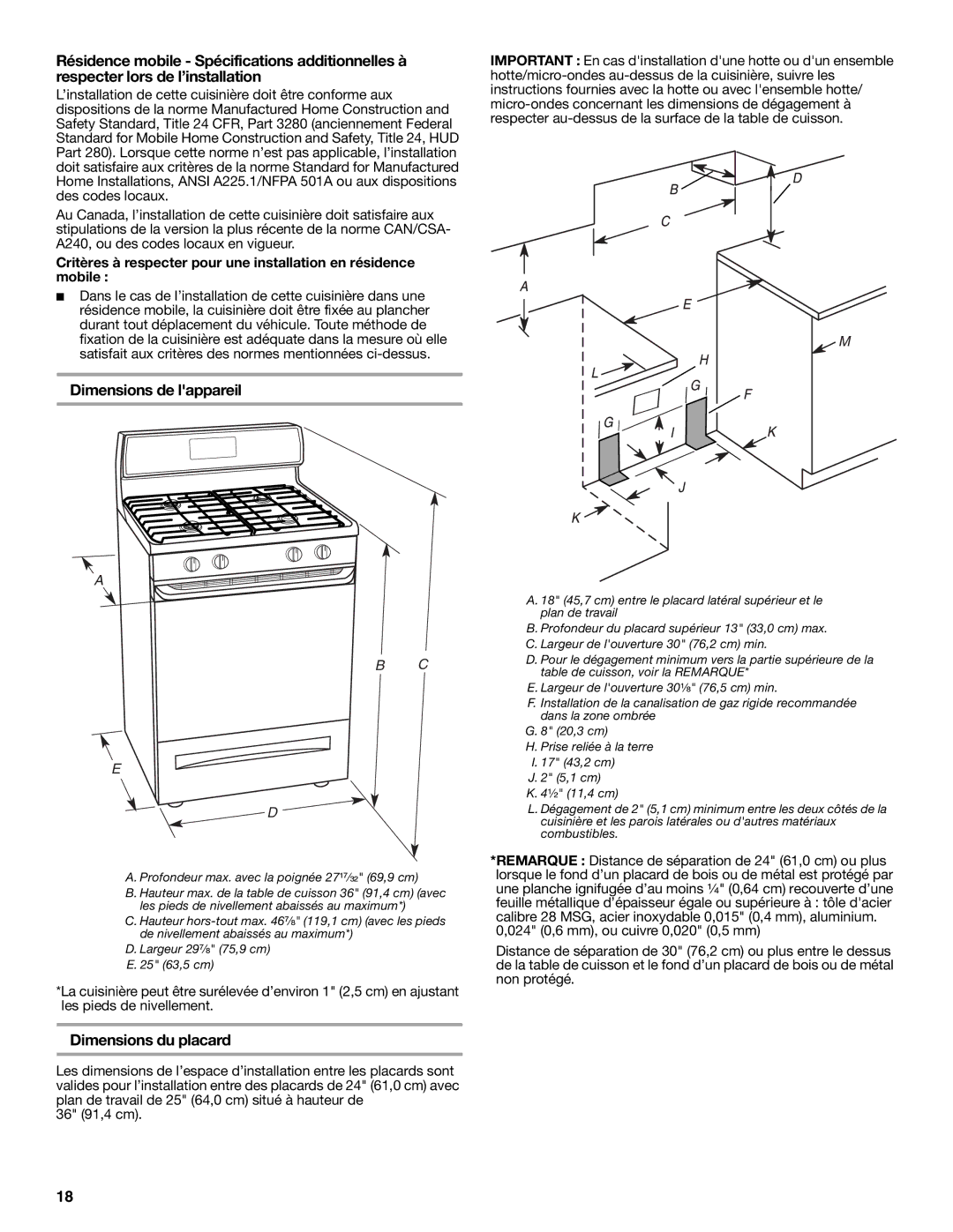 Whirlpool W10196160D installation instructions Dimensions de lappareil, Dimensions du placard 