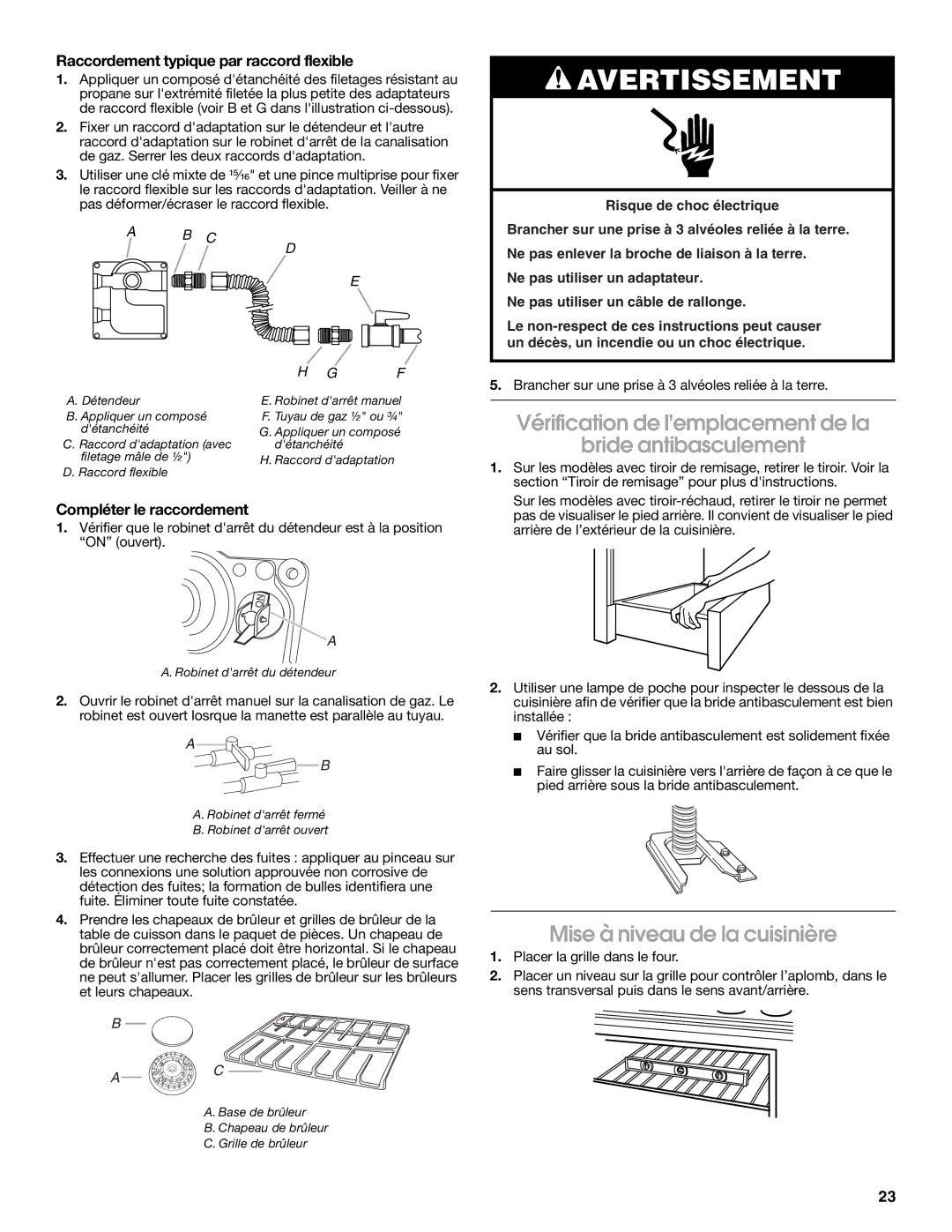 Whirlpool W10196160D Vérification de lemplacement de la Bride antibasculement, Mise à niveau de la cuisinière 