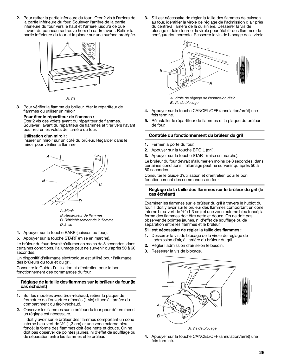 Whirlpool W10196160D Contrôle du fonctionnement du brûleur du gril, Pour ôter le répartiteur de flammes 