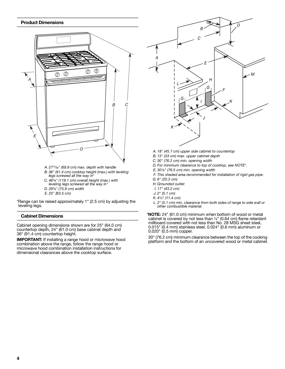 Whirlpool W10196160D installation instructions Product Dimensions, Cabinet Dimensions 