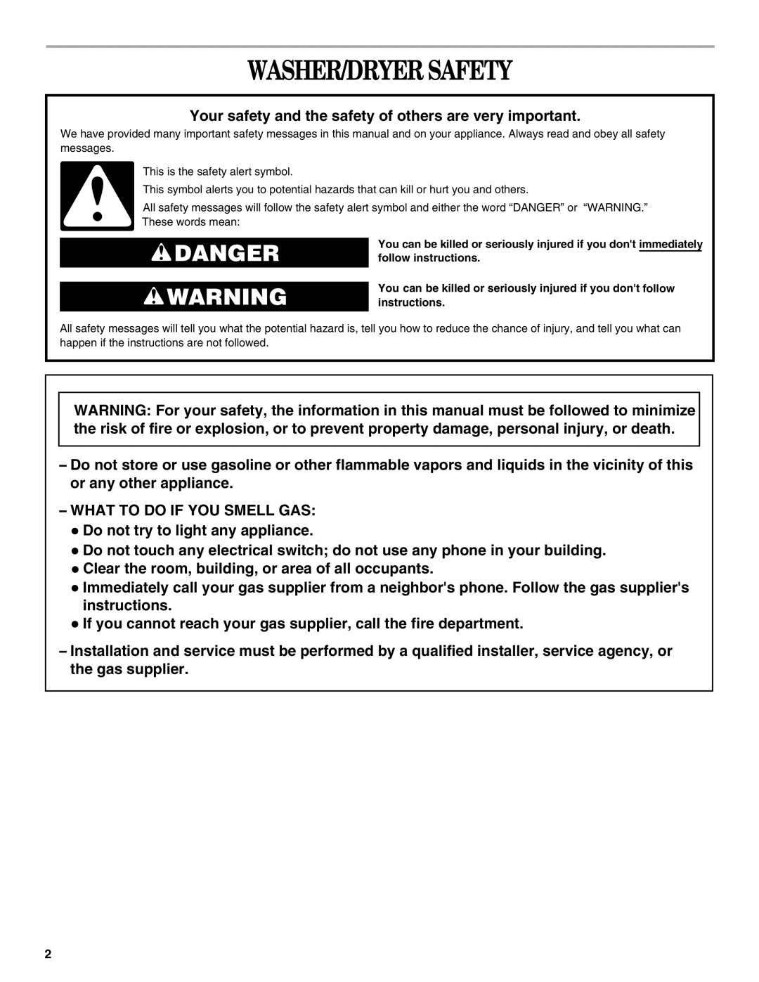 Whirlpool W10196553A warranty WASHER/DRYER Safety, Your safety and the safety of others are very important 