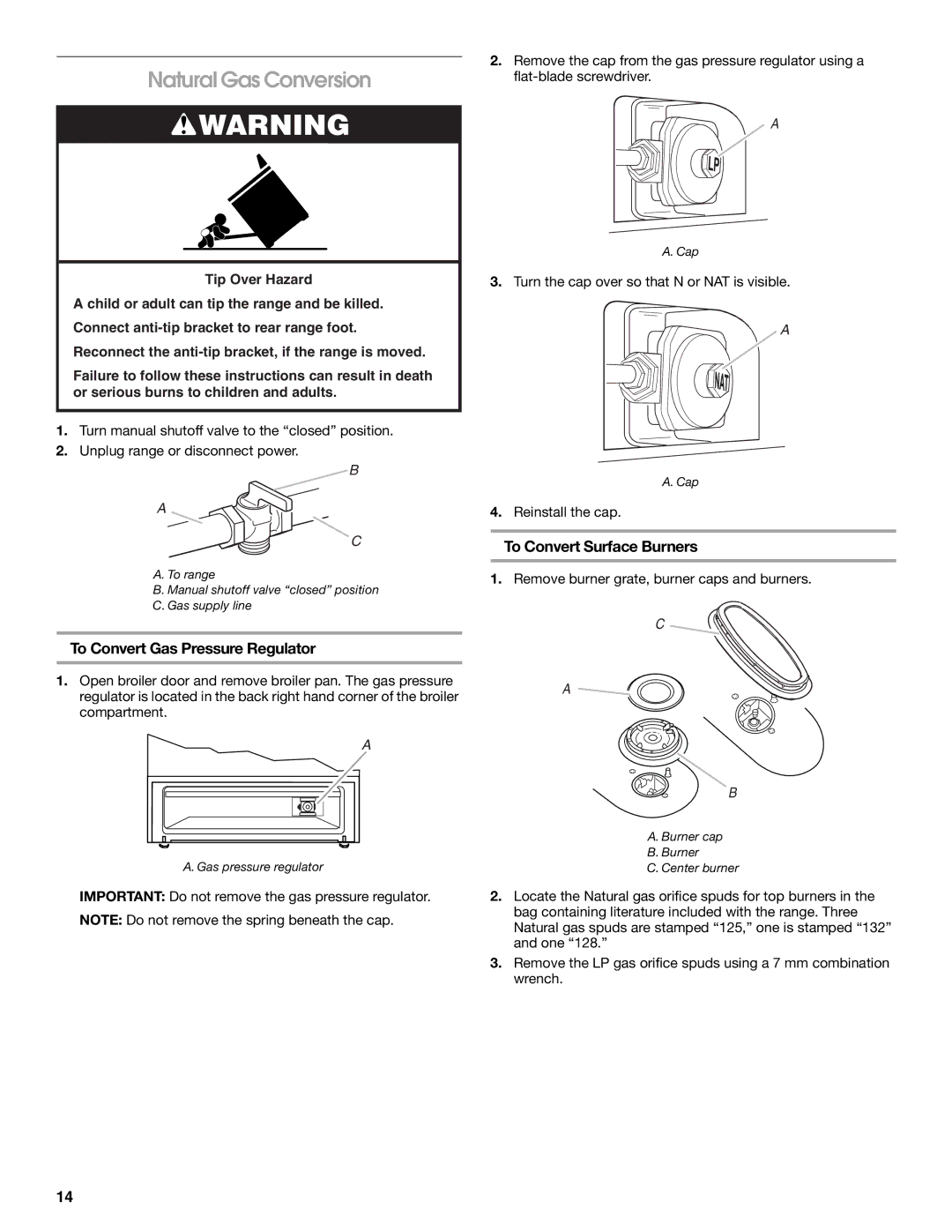 Whirlpool W10200946A installation instructions Natural Gas Conversion 