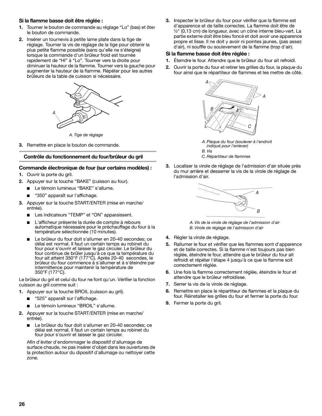 Whirlpool W10200946A installation instructions Si la flamme basse doit être réglée 