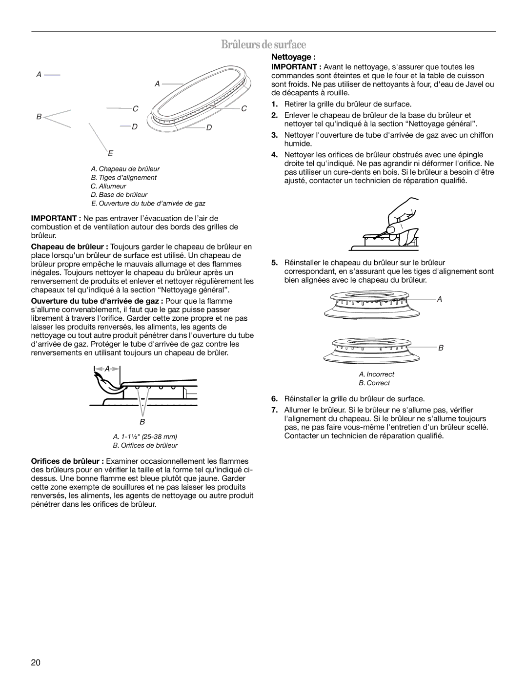 Whirlpool W10200947A manual Brûleursdesurface, Nettoyage 