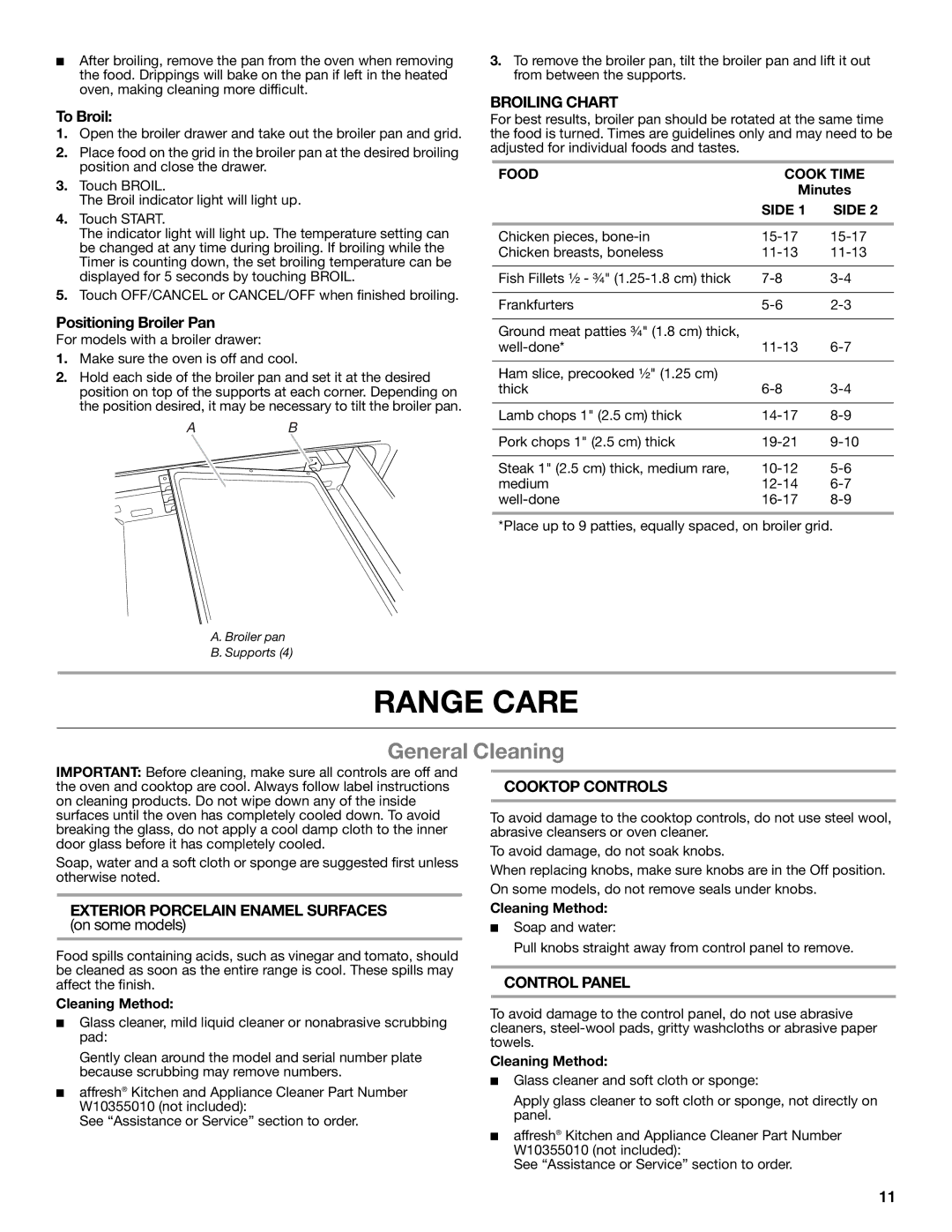 Whirlpool W10203462D manual Range Care, General Cleaning 