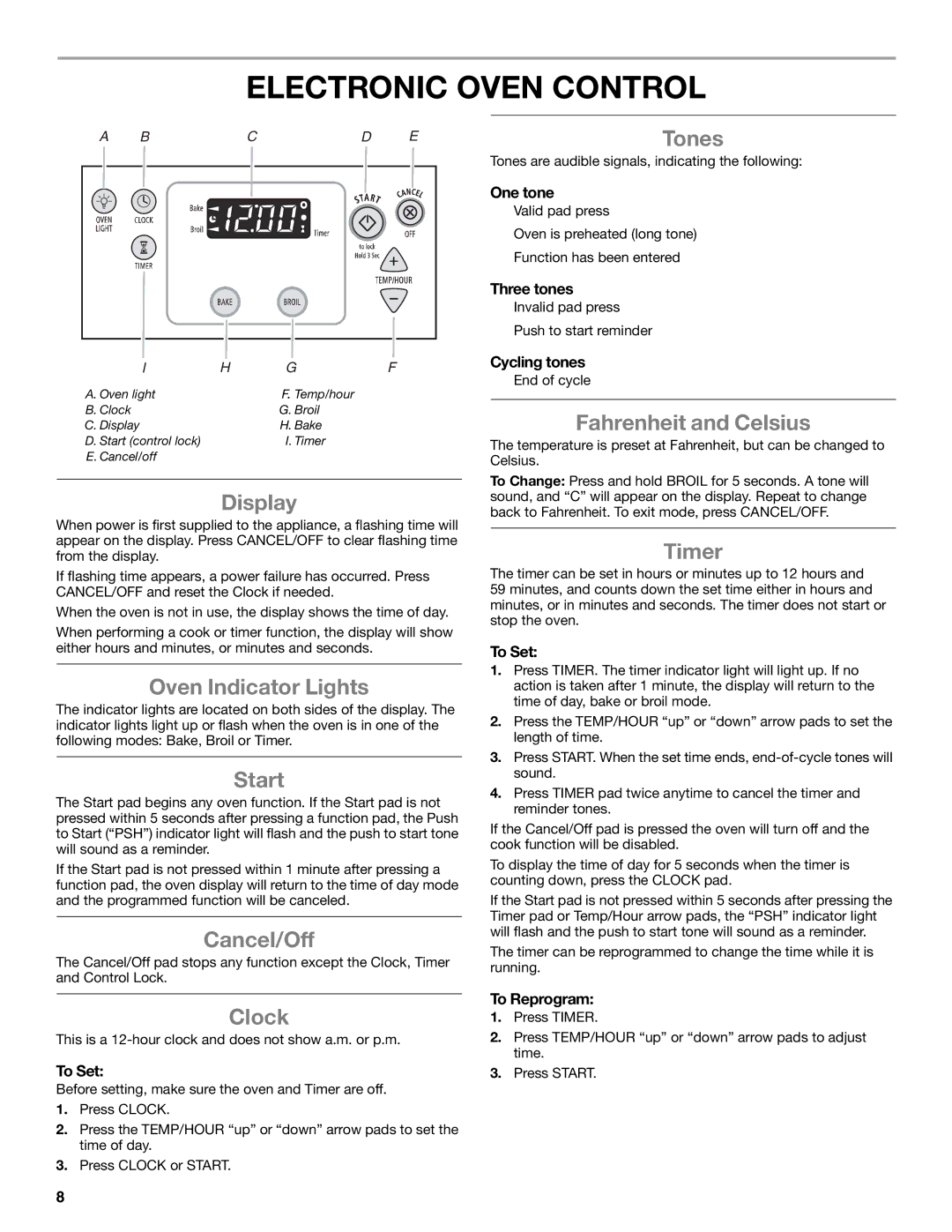 Whirlpool W10203462D manual Electronic Oven Control 