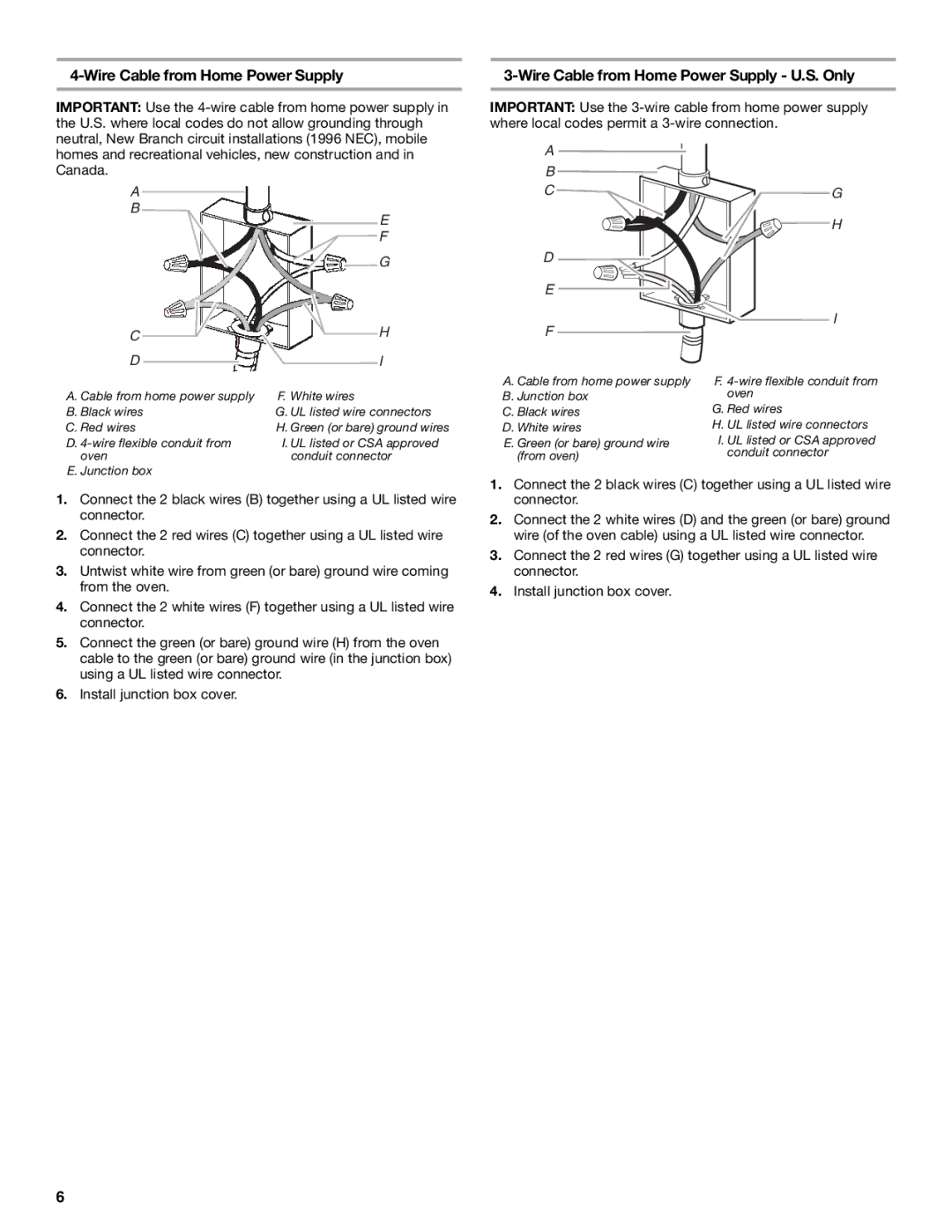 Whirlpool W10203506A installation instructions Wire Cable from Home Power Supply U.S. Only 