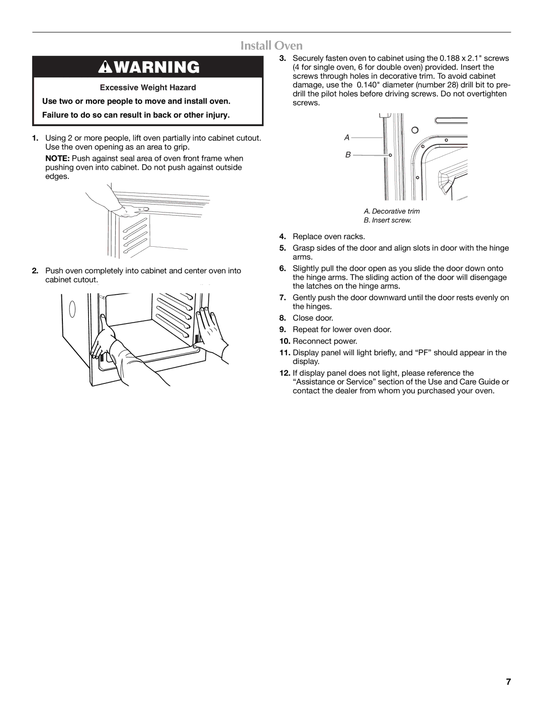 Whirlpool W10203506A installation instructions Install Oven 