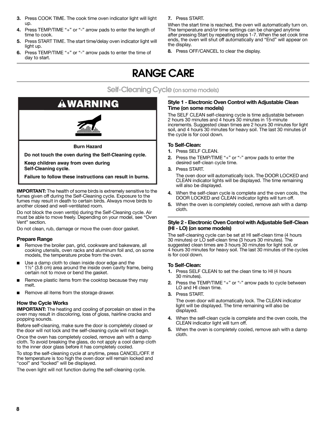 Whirlpool W10204510A Range Care, Self-Cleaning Cycleon some models, To Self-Clean, Prepare Range, How the Cycle Works 