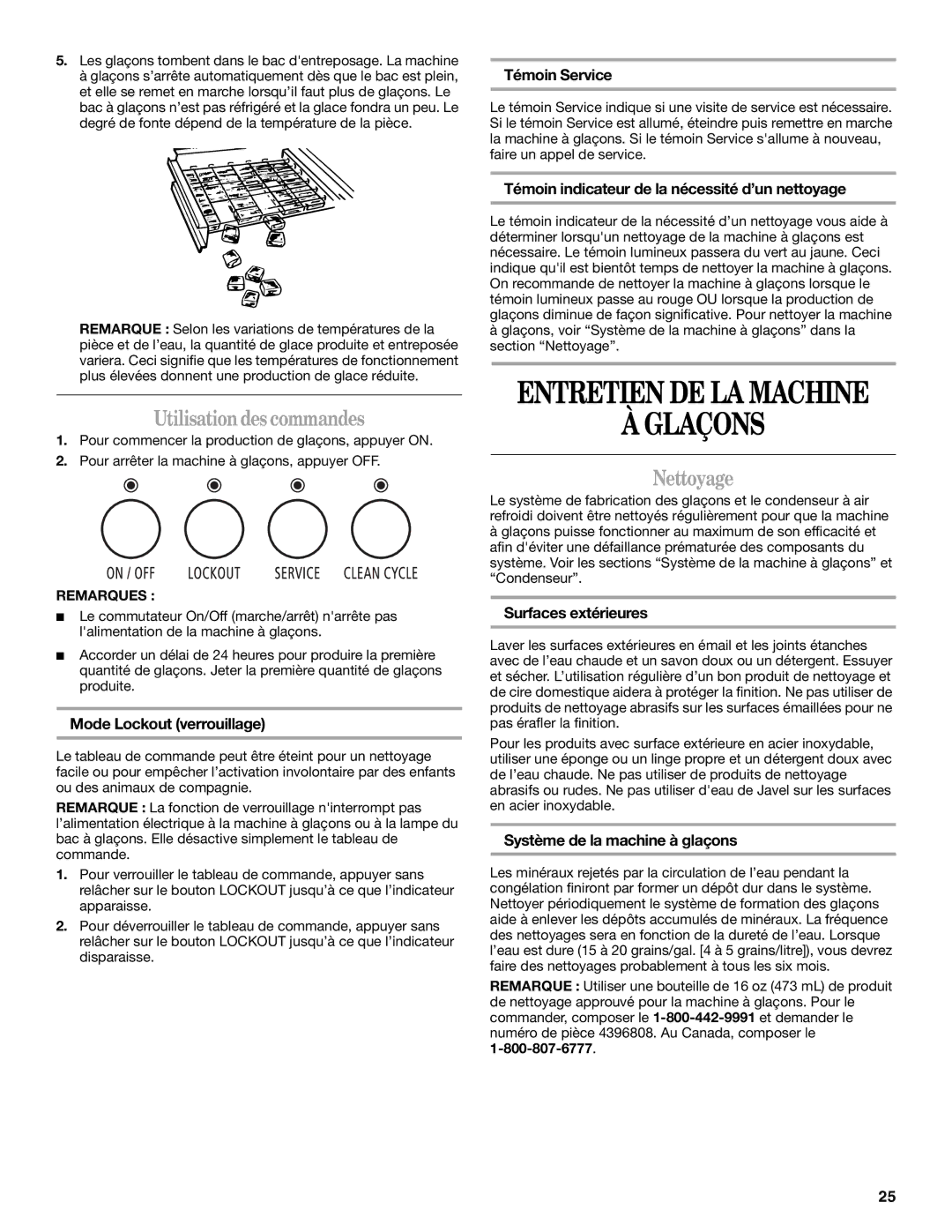 Whirlpool W10206421B manual Utilisation des commandes, Nettoyage 