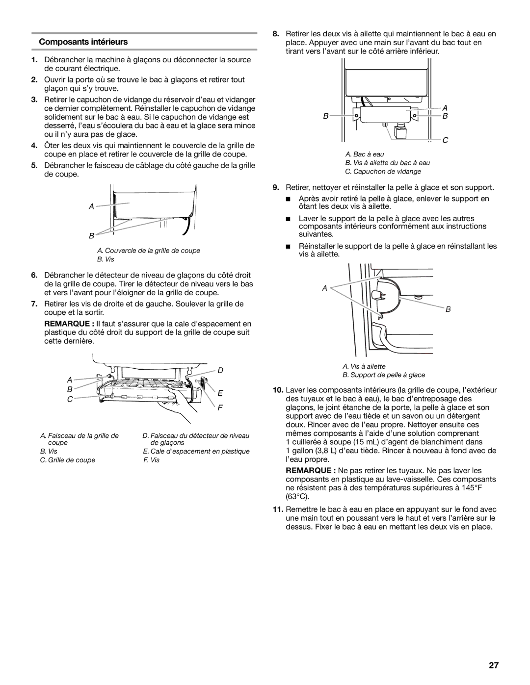 Whirlpool W10206421B manual Composants intérieurs 