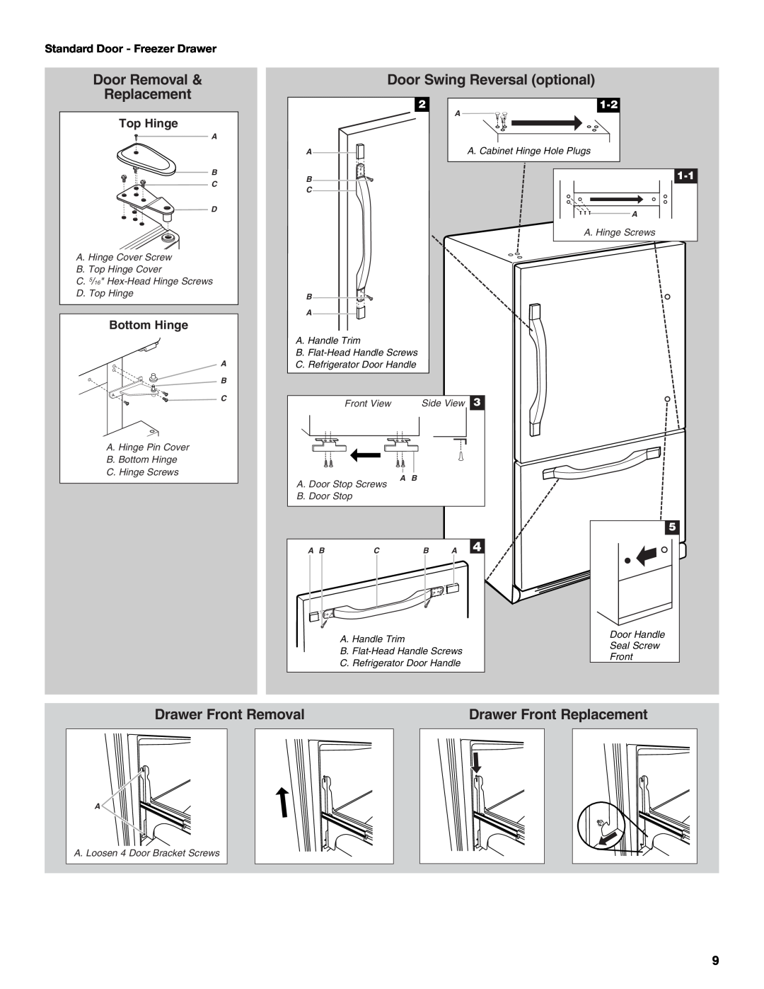 Whirlpool W10208431A Drawer Front Removal, Drawer Front Replacement, Door Removal Replacement, Top Hinge, Bottom Hinge 