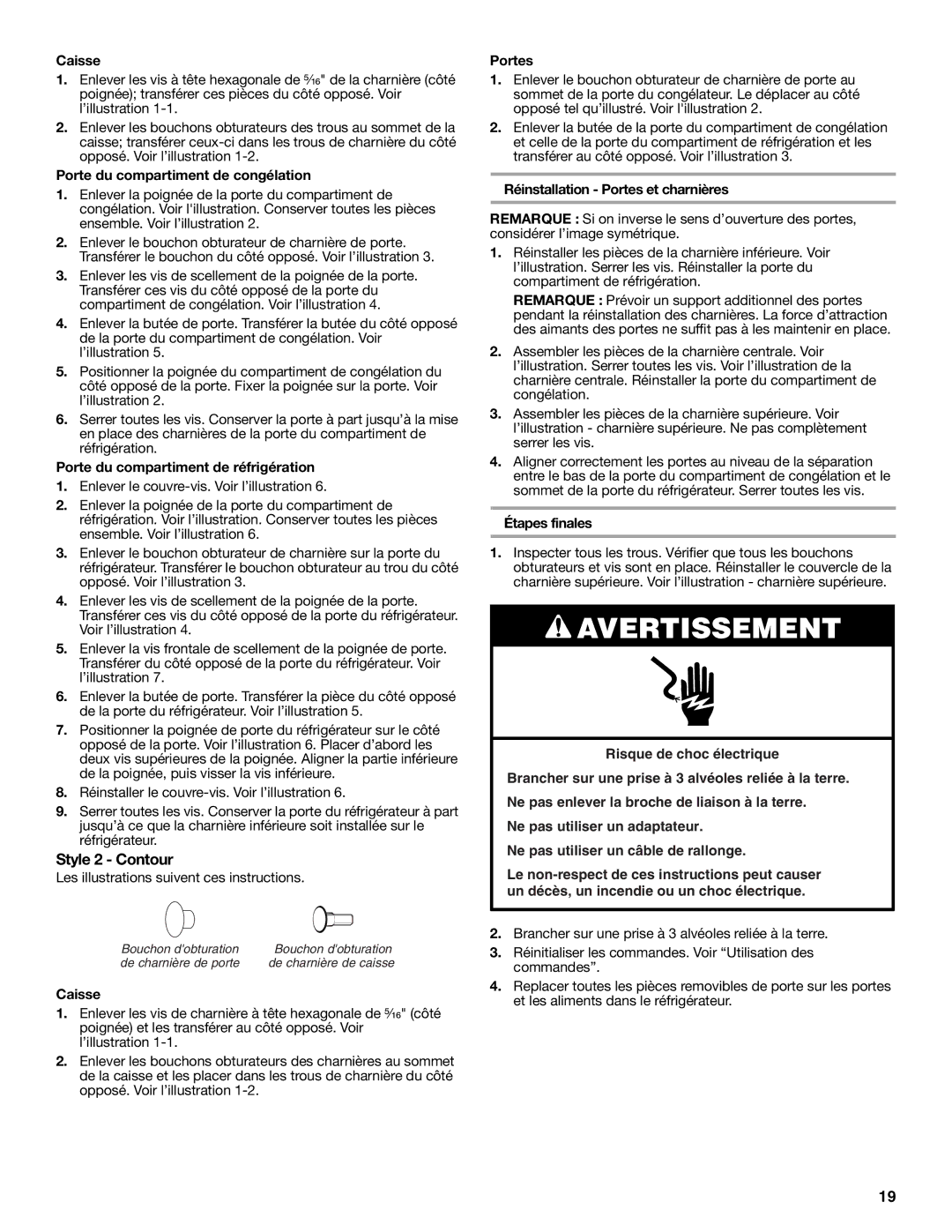 Whirlpool W10214130A installation instructions Style 2 Contour 