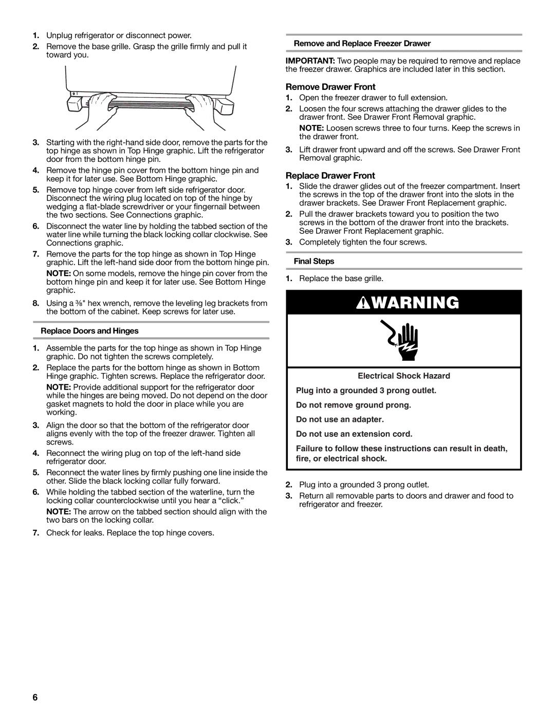 Whirlpool W10215185A Remove Drawer Front, Replace Drawer Front, Replace Doors and Hinges, Final Steps 