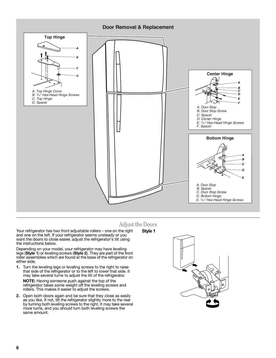 Whirlpool W10217604A installation instructions Adjust theDoors, Style 