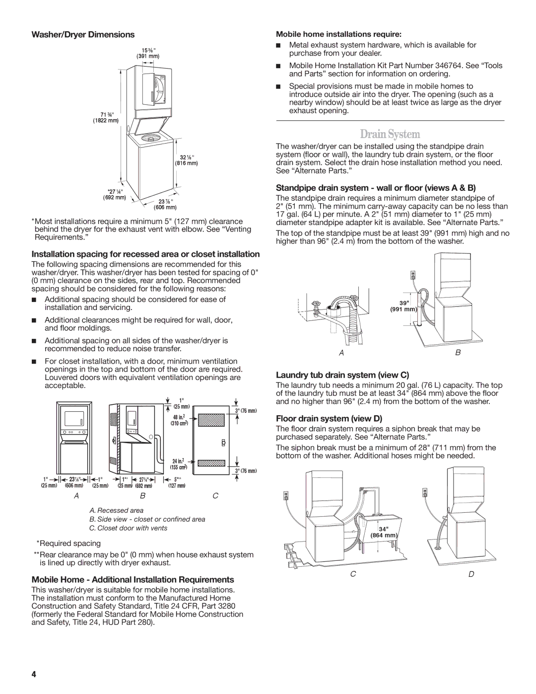 Whirlpool W10222384A important safety instructions DrainSystem 